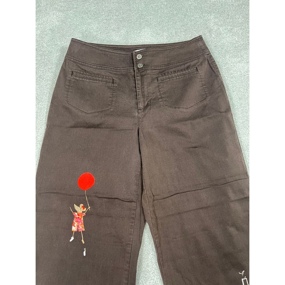 Chicos Brown Wide Leg Crop Capri Pants Mouse Village Whimsical Vintage Size 1 M - Picture 6 of 8